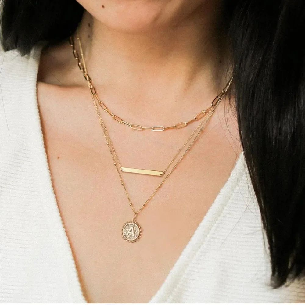 14K Plated Initial Triple Layered Necklaces